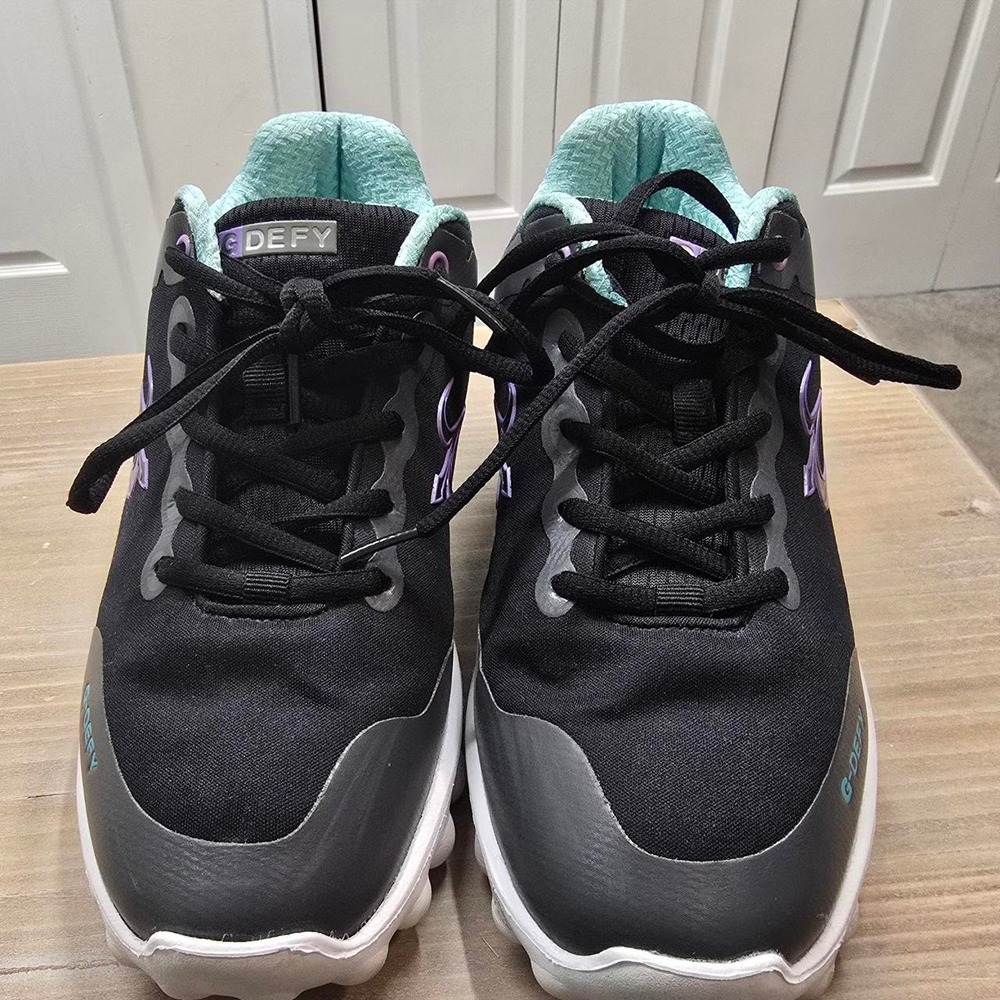 G-DEFY black sneakers with purple logo Size 9